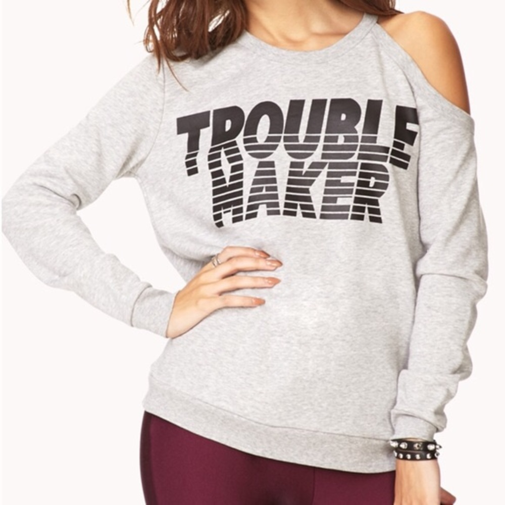 Trouble Maker Off The Shoulder Heather Gray Top